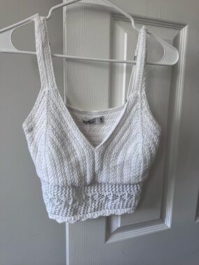 Hollister White Crochet Knit Crop Tank